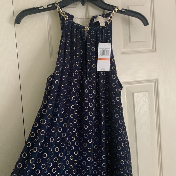 NWT Michael Kors blue and gold cocktail dress with chain accent. - Picture 4 of 4